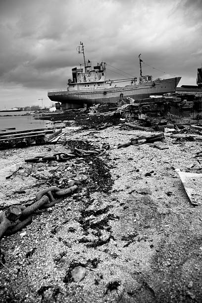 istock Abandoned ships on the dock. Crisis in shipping industry. 108355594