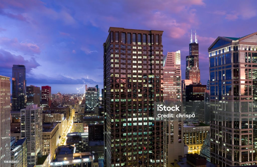 Lightning Strike Over Chicago at Dusk  City Stock Photo