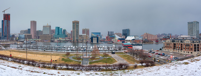 View on Baltimore skyline and Inner Harbor from Federal Hill, Maryland