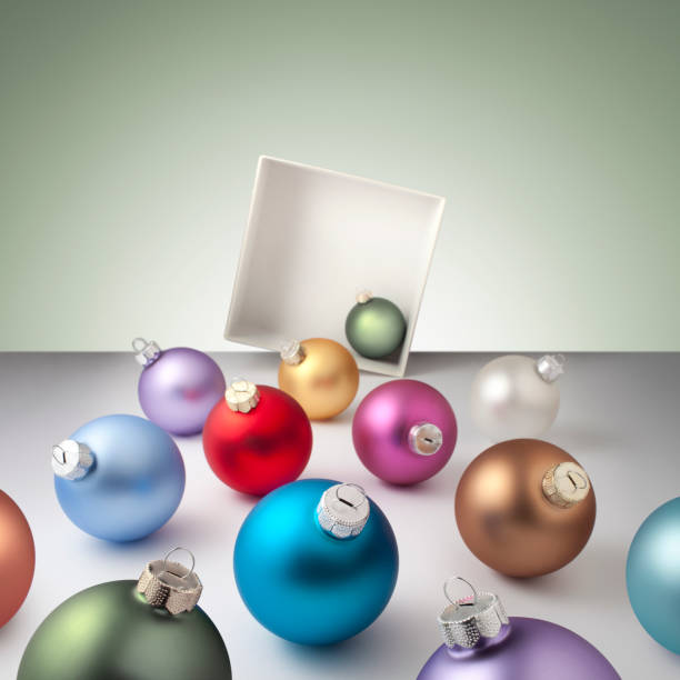 Christmas balls spilling from a gift box. Photography in high resolution.  