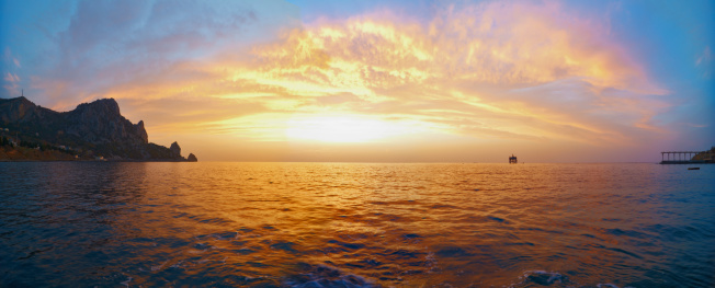 Tranquil sunrise at Crimea beach in Ukraine, Black Sea