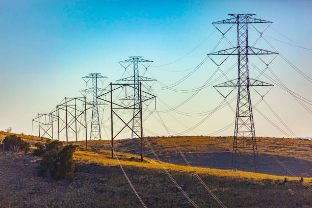 istock Electrical towers trailing far into the distance 1083559154