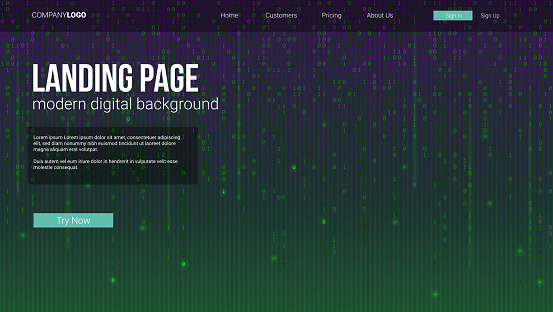 Rotuing Code Listing Screen Landing Page Concept For Sites Screen With Binary Computer Code Code ...