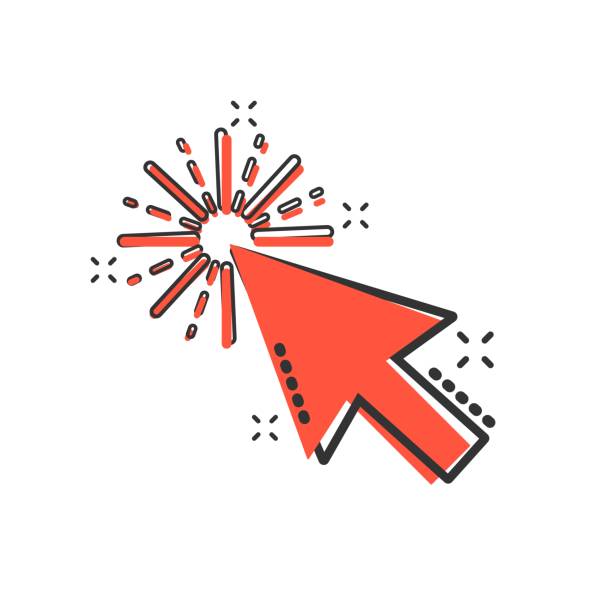 ilustrações de stock, clip art, desenhos animados e ícones de computer mouse cursor icon in comic style. arrow cursor vector cartoon illustration pictogram. mouse aim business concept splash effect. - 16207