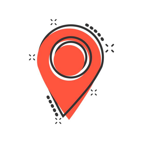 ilustrações de stock, clip art, desenhos animados e ícones de pin map icon in comic style. cartoon gps navigation vector illustration pictogram. target destination business concept splash effect. - 16191