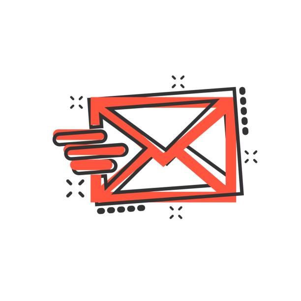 ilustrações, clipart, desenhos animados e ícones de ícone de envelope do correio em estilo cômico. o pictograma da ilustração dos desenhos animados do vetor de mensagem de e-mail. efeito de splash do conceito de negócio de email de caixa de correio. - 16199