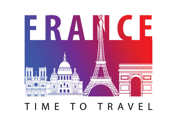 istock France famous landmark silhouette style,blue and red gradient,flag color design 1083573422