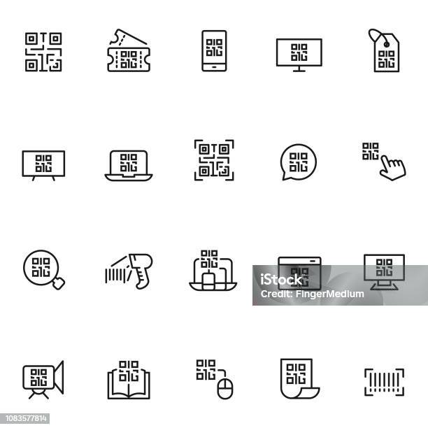 Набор Значков Кода — стоковая векторная графика и другие изображения на тему QR-код - QR-код, Сканер штрих-кода, Штриховой код