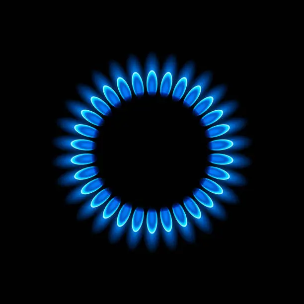 Vector illustration of Gas burners with blue flame