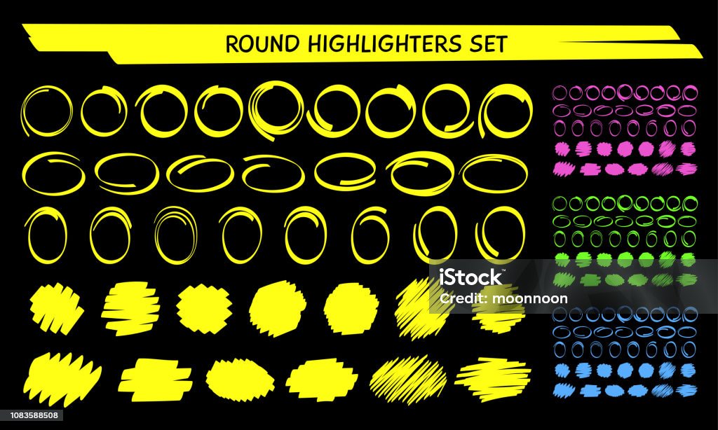 手描きハイライト マーカー サークル フレーム ベクトルを設定 - 蛍光マーカーのロイヤリティフリーベクトルアート