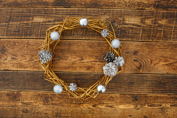 istock Christmas wreath from natural materials. Dressing and handmade. Top view. 1083596912