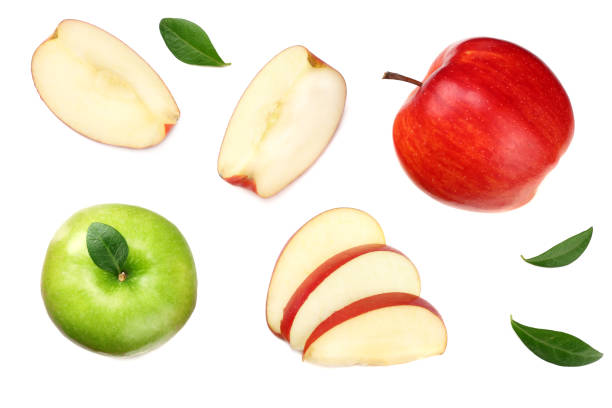 istock green and red apples with slices isolated on white background. top view 1083597102