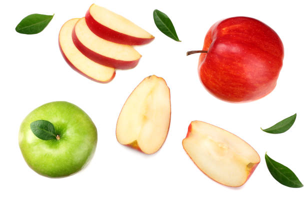 istock green and red apples with slices isolated on white background. top view 1083597104