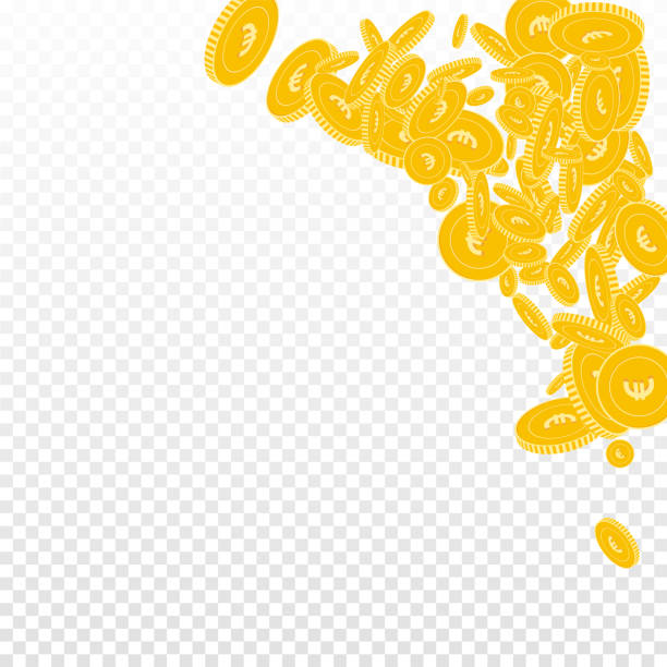 ilustrações de stock, clip art, desenhos animados e ícones de european union euro coins falling. scattered float - coin euro symbol european union currency gold