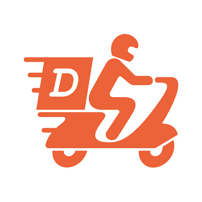 Shipping fast delivery man ridding motorcycle icon symbol, Pictogram flat design for apps and websites, Isolated on white background, Vector illustration