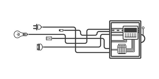 Electrical panel, switch with wires, electric meter in box on white background. Electrical panel, switch with wires, electric meter in box on white background. electrical fuse stock illustrations