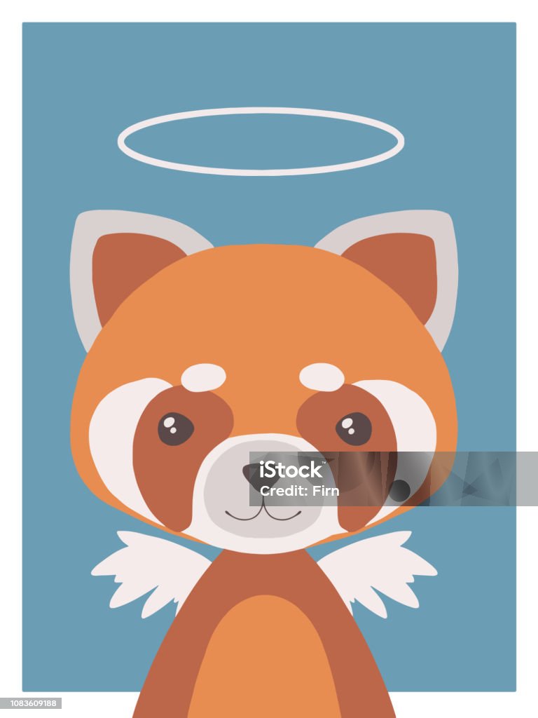 Cute guardian angel red panda vector drawing Cute cartoons style nursery vecor animal drawing of a guardian angel red panda with halo and wings Red Panda stock vector