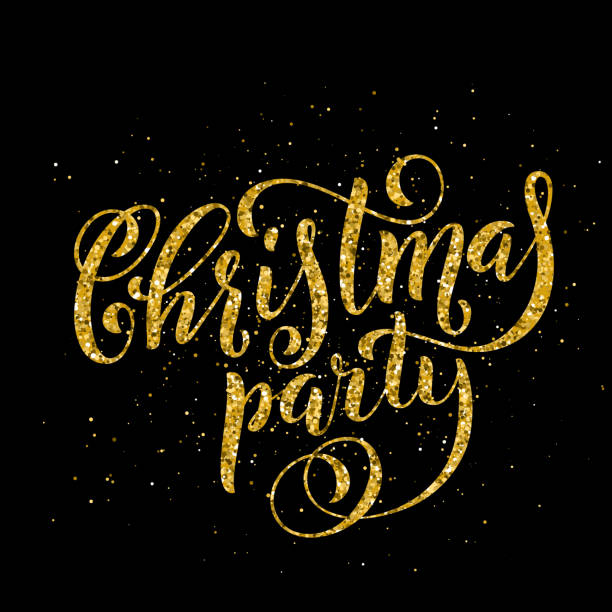 istock Gold Merry Christmas party handwritten lettering. Lettering design card template. Vector. 1083614322