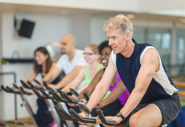istock Stationary bike workout 1083616876