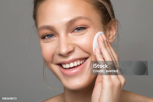 Serene Beauty Stock Photo - Download Image Now - Facial Cleanser, Cleaning, Human Face