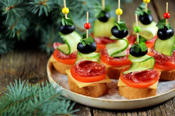 istock Christmas canape on skewer 1083620506