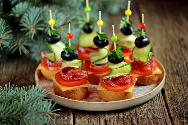 istock Christmas canape on skewer 1083620546