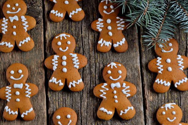 istock Christmas gingerbread cookie man decorated with icing 1083627554