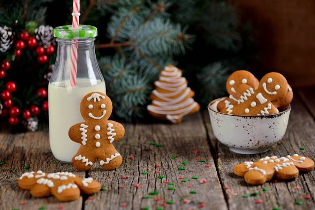 istock Christmas gingerbread cookie man decorated with icing 1083627740