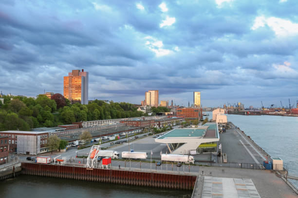 istock Cloudy day at the cruise terminal in Hamburg 1083629970