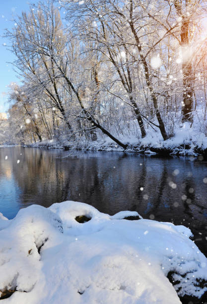 istock Beautiful winter landscape with the river 1083630028