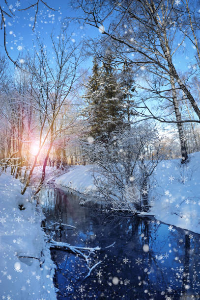 istock The river in the winter at sunset 1083630084