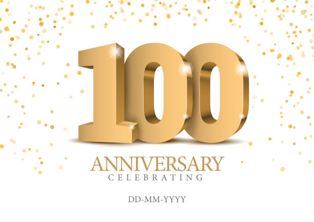 Anniversary 100. gold 3d numbers. Anniversary 100. gold 3d numbers. Poster template for Celebrating 100th anniversary event party. Vector illustration number 100 stock illustrations