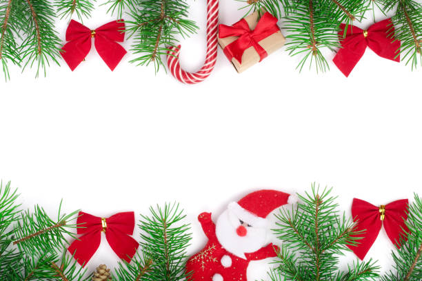 istock Christmas frame decorated with red bows isolated on white background with copy space for your text 1083642478
