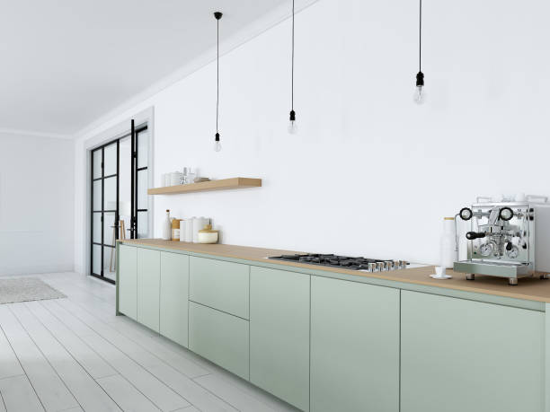 istock modern nordic kitchen in loft apartment. 3D rendering 1083642626