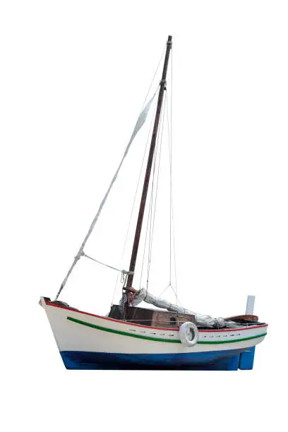 image of wooden sailboat isolated on white background