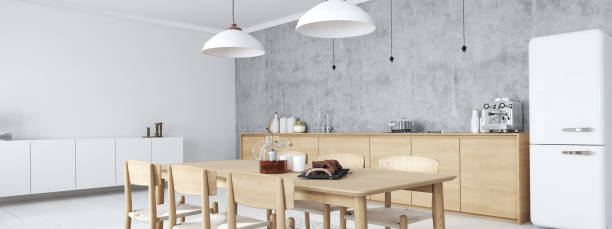 istock modern nordic kitchen in loft apartment. 3D rendering 1083649464