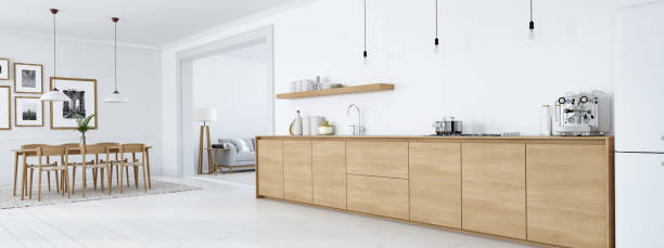 istock modern nordic kitchen in loft apartment. 3D rendering 1083649486