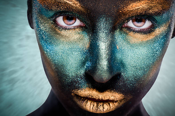 Young Woman Wearing Gold Face Paint And Lace Stock Photo - Download Image  Now - Gold Colored, Fashion, Human Lips - iStock