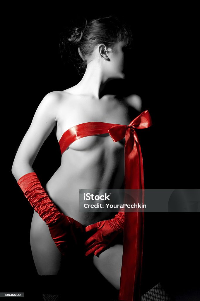 Mulher em luvas de Pele - Royalty-free Abdómen Humano Foto de stock