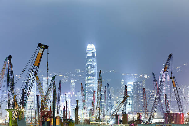 edifício em construção - night sky hong kong architecture - fotografias e filmes do acervo