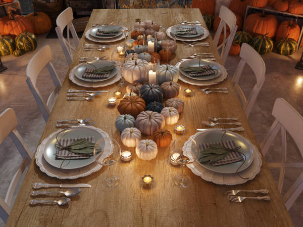 istock nordic kitchen in an apartment. 3D rendering. thanksgiving concept. 1083655848