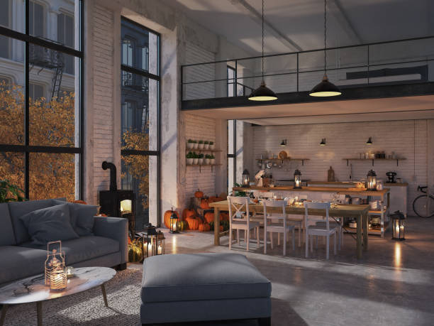 istock nordic kitchen in an apartment. 3D rendering. thanksgiving concept. 1083655850