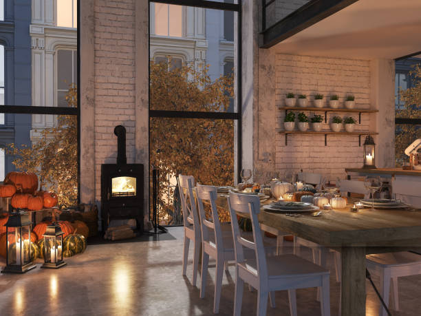 istock nordic kitchen in an apartment. 3D rendering. thanksgiving concept. 1083655854