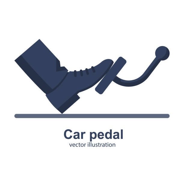 człowiek naciska pedał samochodu - pedal car driving shoe stock illustrations