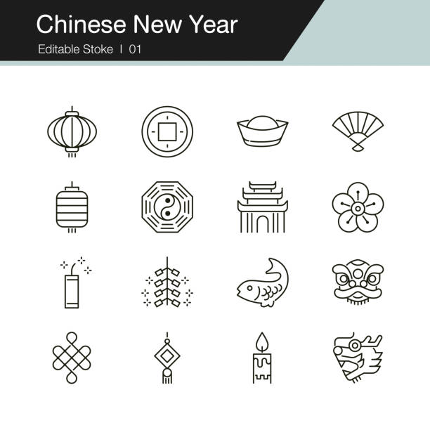 китайские новогодние иконы. современный дизайн линии. для презентации, графического дизайна, мобильного приложения, веб-дизайна, инфографи - china year new temple stock illustrations
