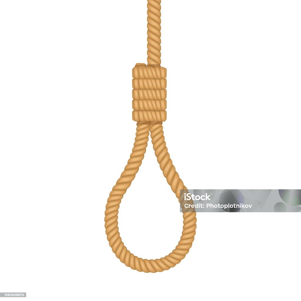 Gallows Rope loop hanging isolated on white background. Old rope with hangman's noose. Vector illustration Rope stock vector