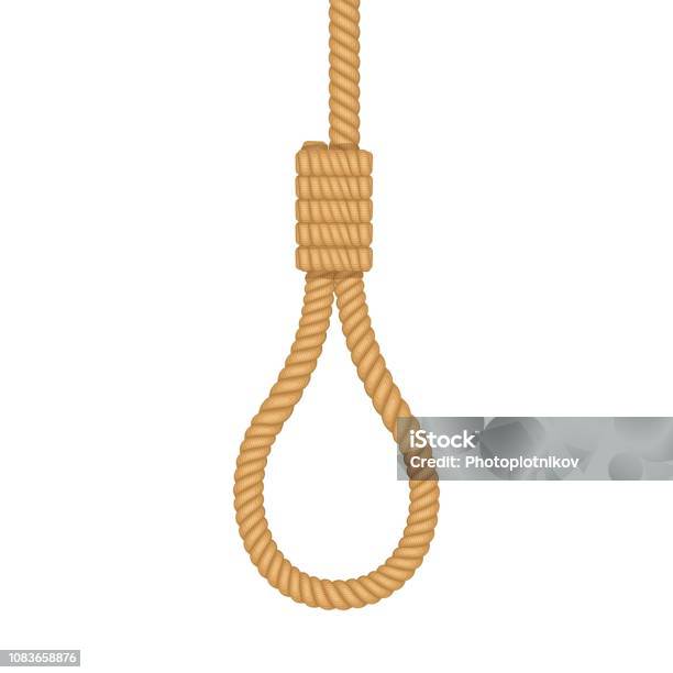 Gallows Rope Loop Hanging Isolated On White Background Old Rope With Hangmans Noose Vector Illustration Stock Illustration - Download Image Now