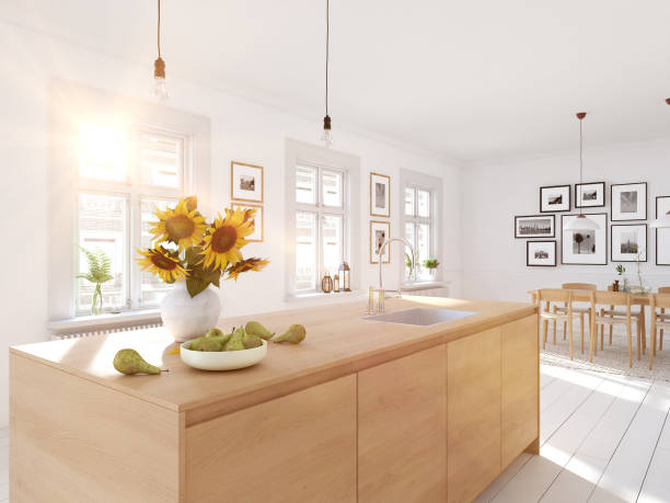 istock modern nordic kitchen in loft apartment. 3D rendering 1083660578