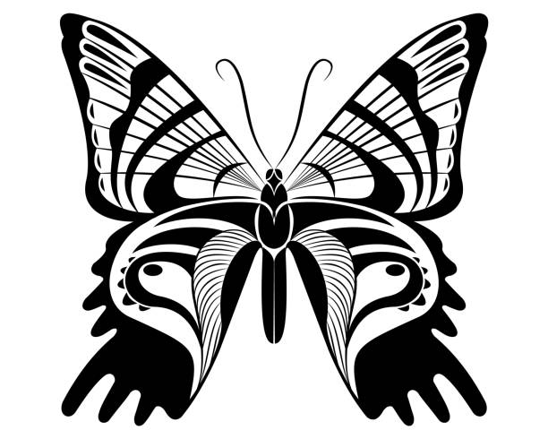 Butterfly Black & White silhouette design Urania Butterfly vector art stencil for tattoo or t-shirt print butterfly tattoo stencil stock illustrations
