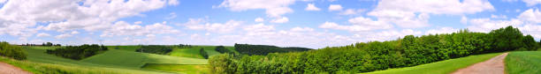 istock panorama of a rural landscape with field and forest 1083664654